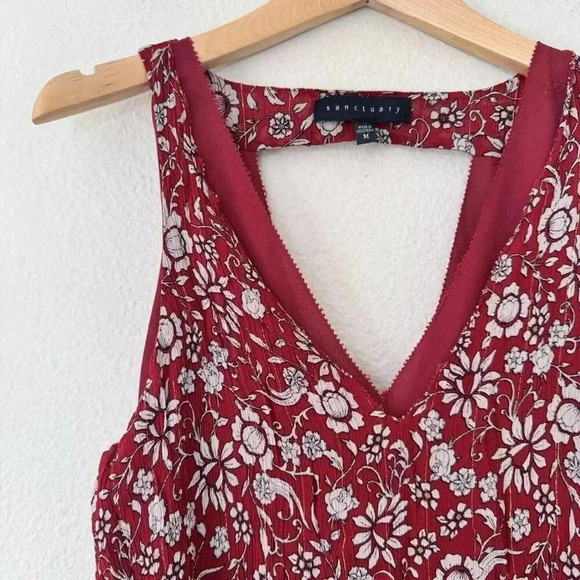 Sanctuary Womens Size Medium Tank Blouse Red Floral Split Hem V Neck Floral - Picture 4 of 6